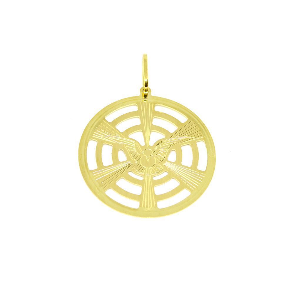 Pingente Divino Esp�rito Santo Vazado com Raios Ouro Amarelo 18 Kilates -25054